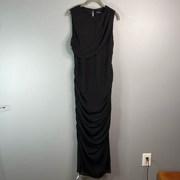 Abercrombie & Fitch NWT Draped Sheer Waist Maxi Dress Black High Neck Crepe M - Picture 13 of 13
